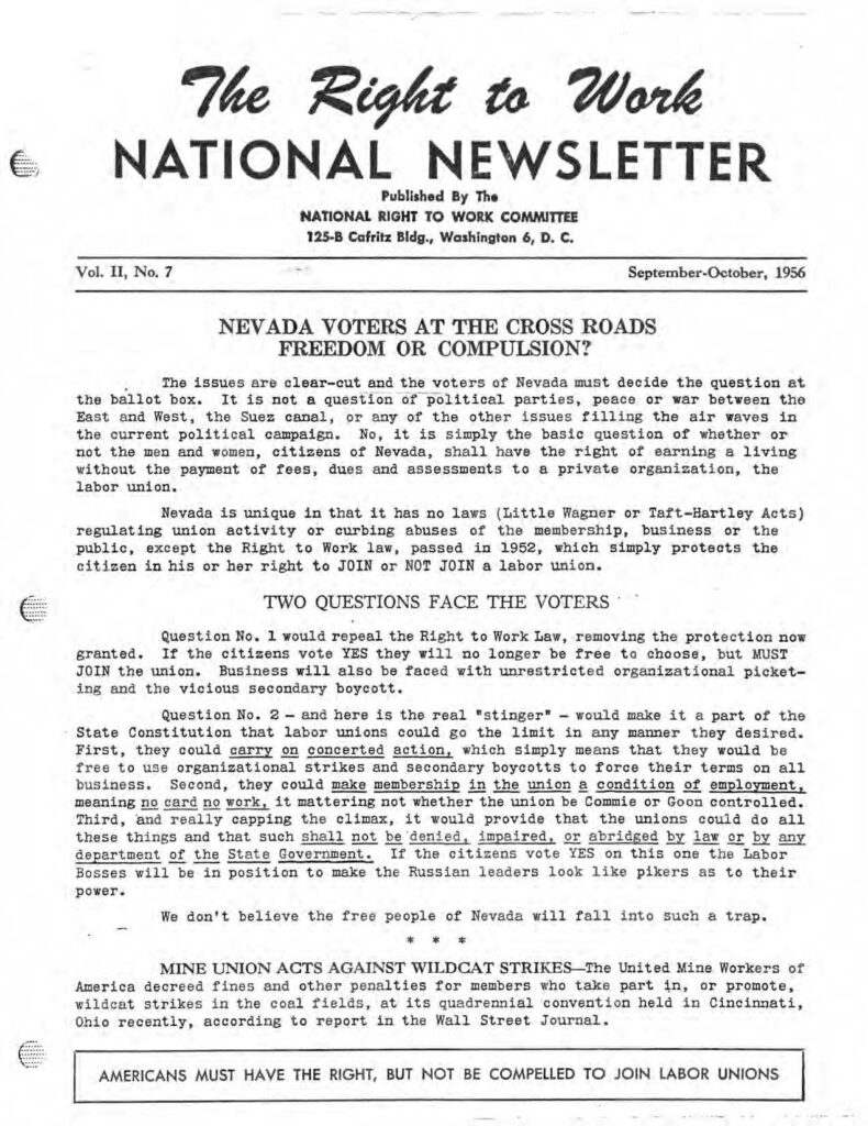 September/October 1956 National Right to Work Newsletter