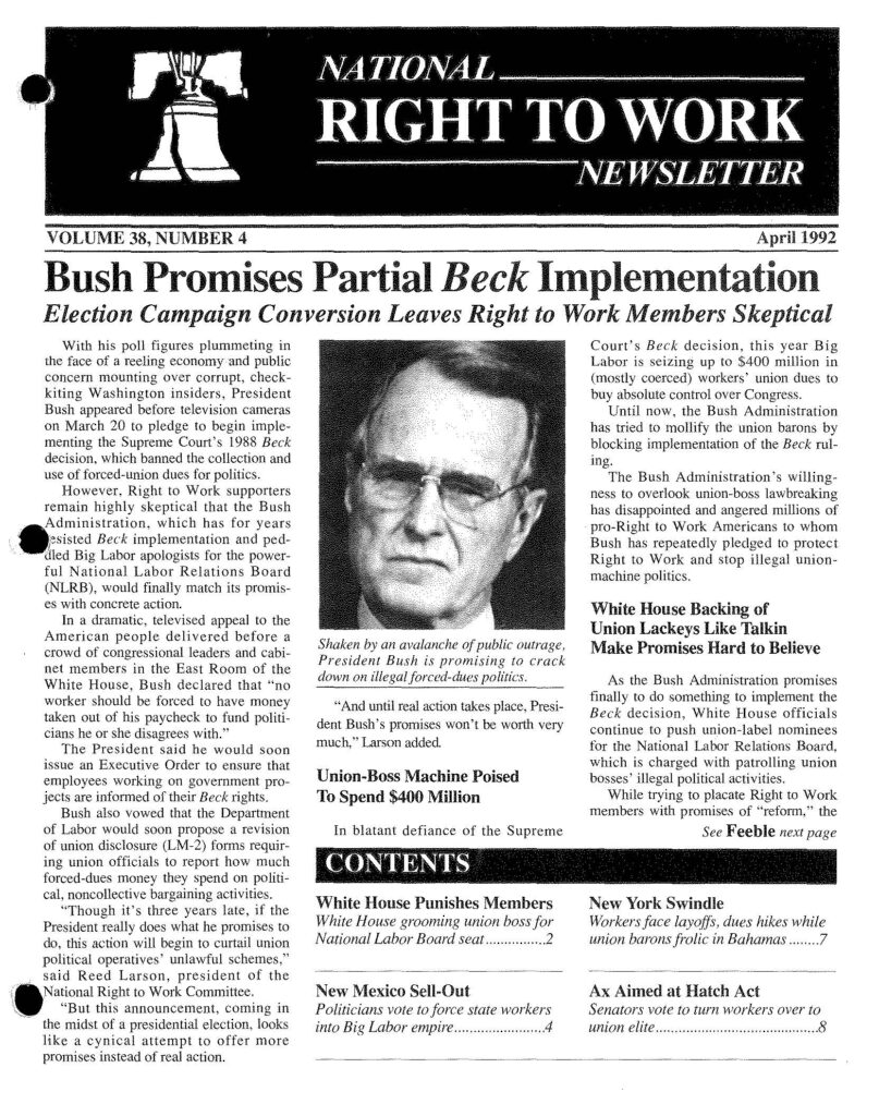 April 1992 National Right to Work Newsletter