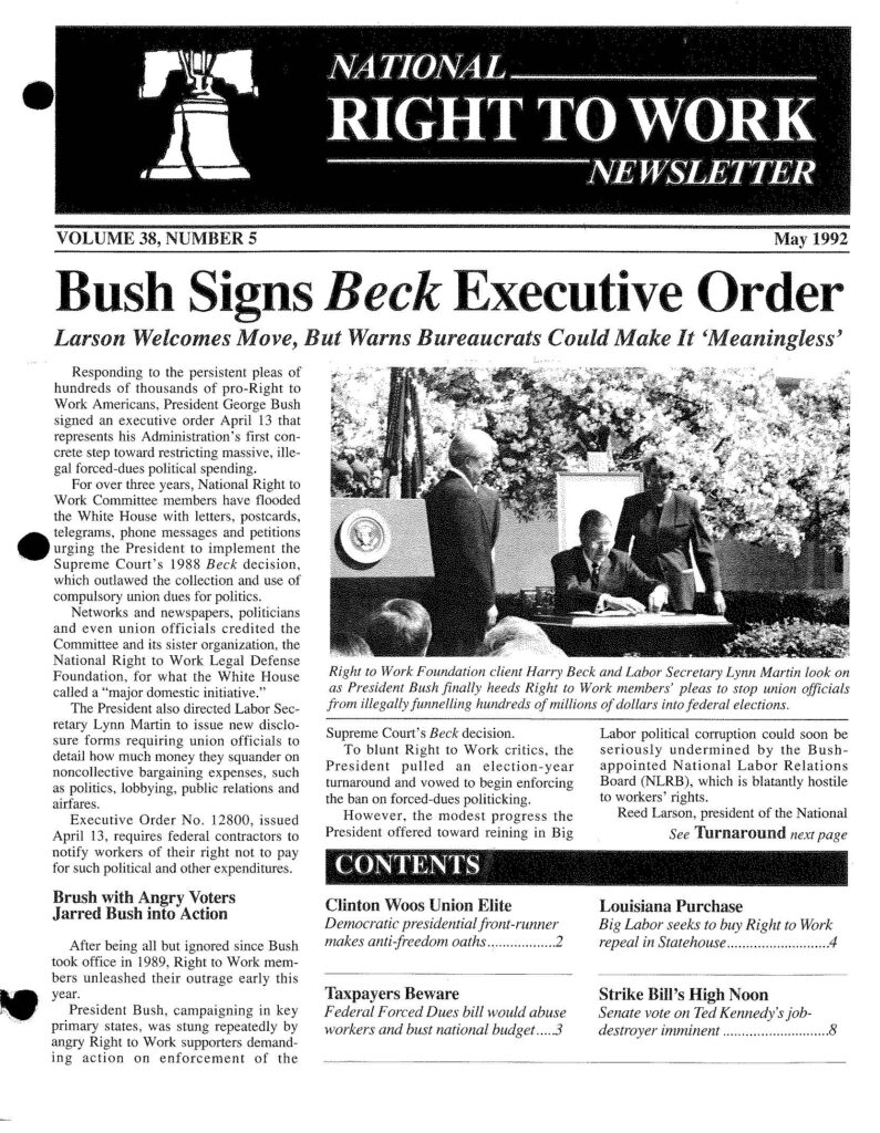 May 1992 National Right to Work Newsletter