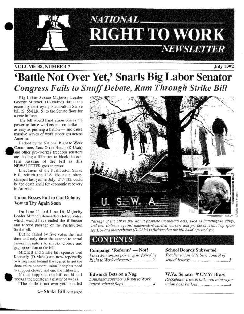 July 1992 National Right to Work Newsletter