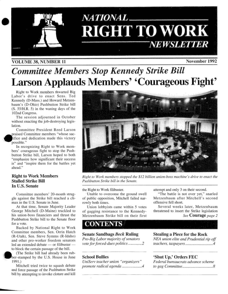 November 1992 National Right to Work Newsletter