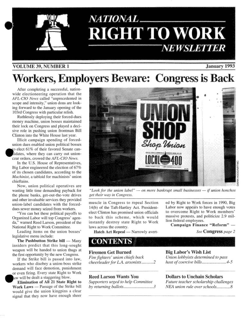 January 1993 National Right to Work Newsletter