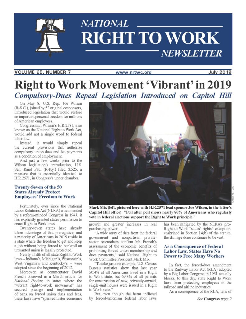 July 2019 National Right to Work Newsletter