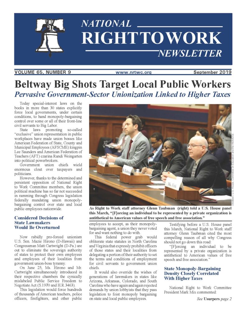September 2019 National Right to Work Newsletter