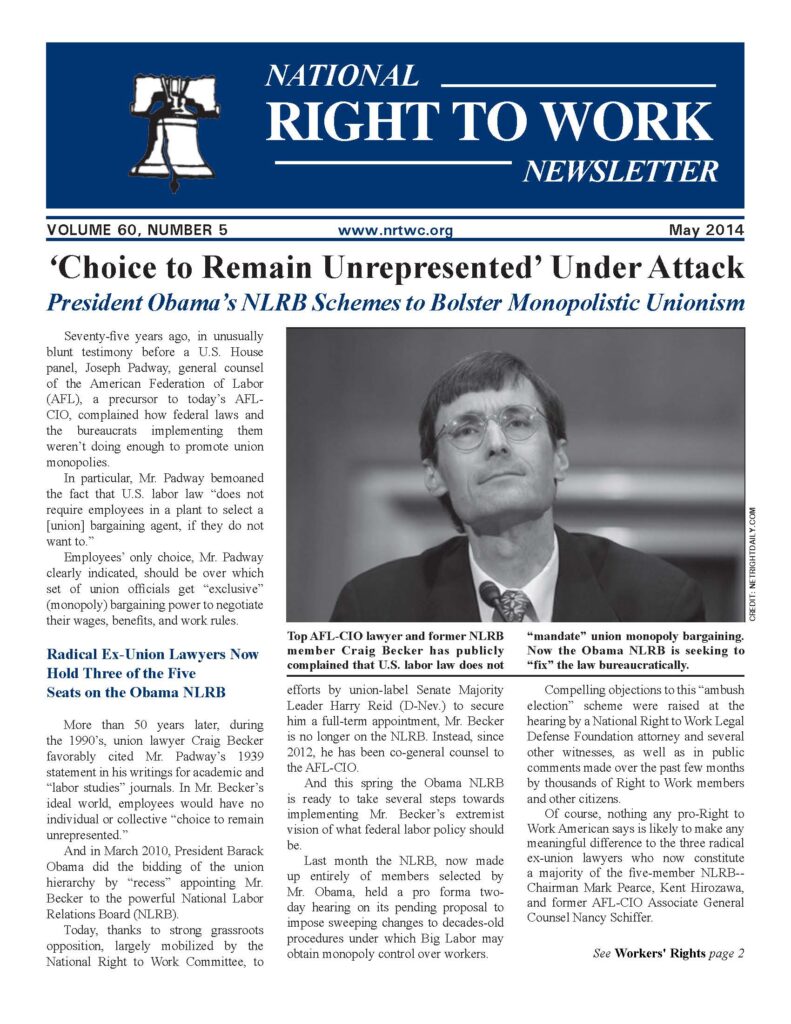 May 2014 National Right to Work Newsletter