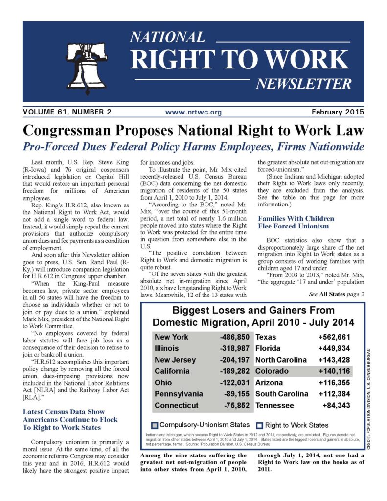 February 2015 National Right to Work Newsletter.