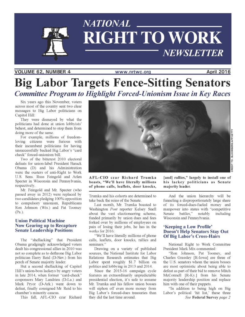 April 2016 National Right to Work Newsletter