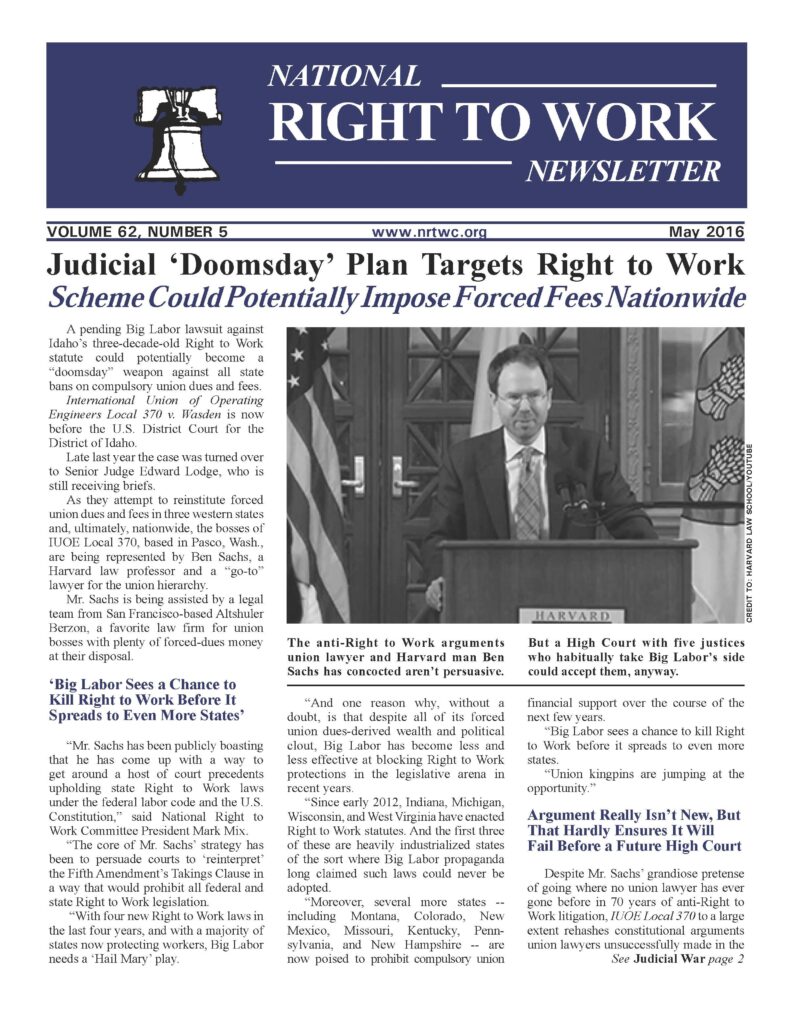 May 2016 National Right to Work Newsletter