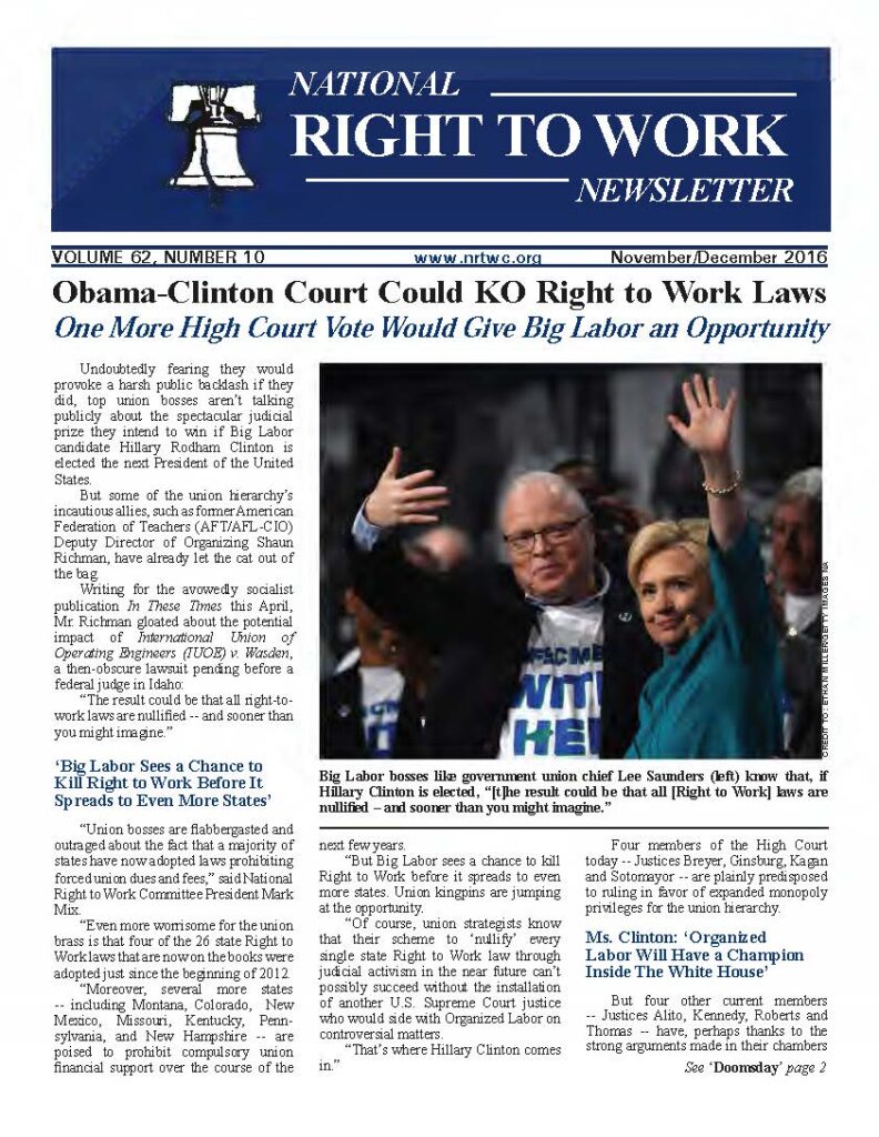 November/December 2016 National Right to Work Newsletter
