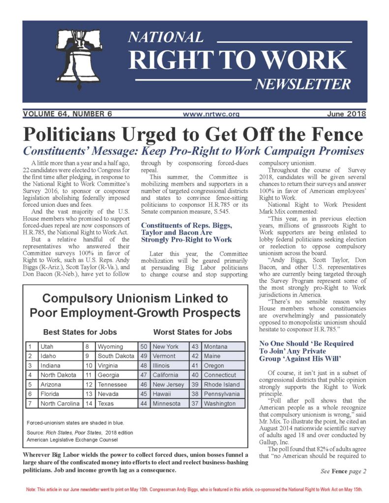 June 2018 National Right to Work Newsletter