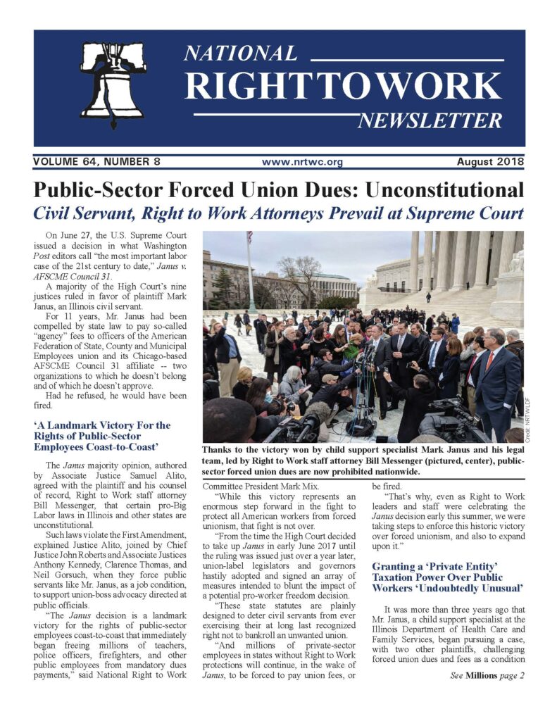 August 2018 National Right to Work Newsletter