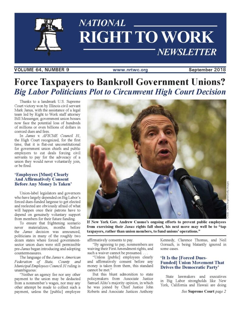 September 2018 National Right to Work Newsletter