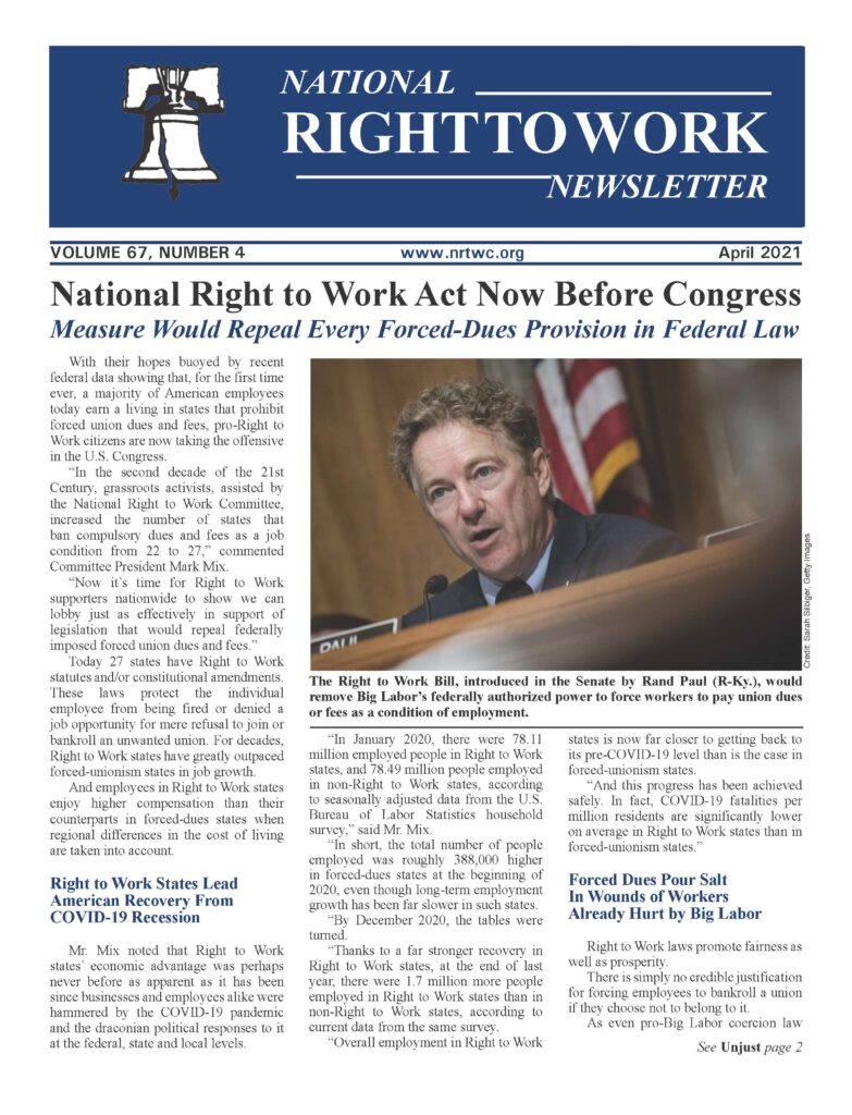 April 2021 National Right to Work Newsletter
