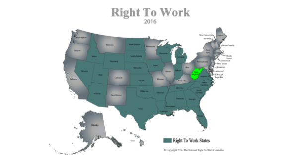West Virginia Now 26th Right To Work State