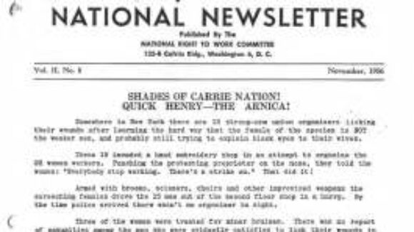 November 1956 National Right to Work Newsletter Summary