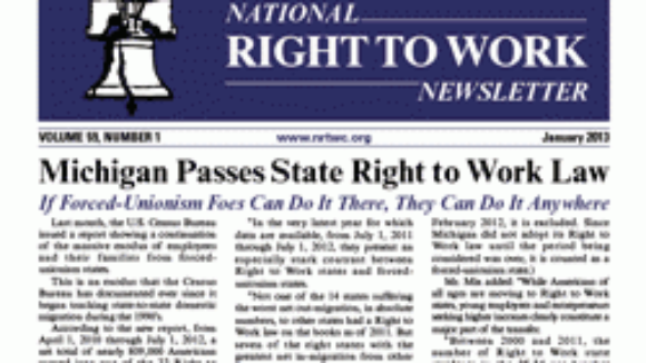 January 2013 National Right To Work Committee Newsletter Available Online