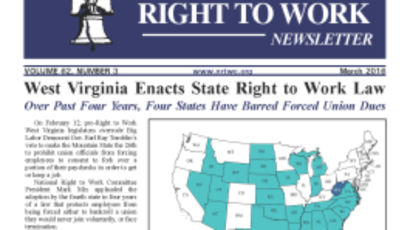 March 2016 National Right To Work Committee Newsletter available online