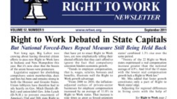 September 2011 issue of The National Right To Work Committee Newsletter now available