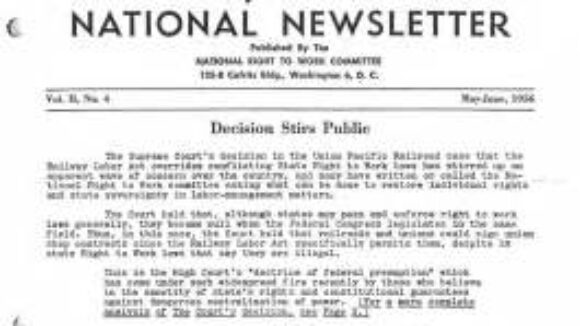 May/June 1956 National Right To Work Newsletter Summary