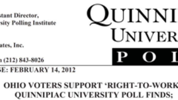 Quinnipiac Poll:  54% to 40% -- Ohio voters want to pass Right To Work