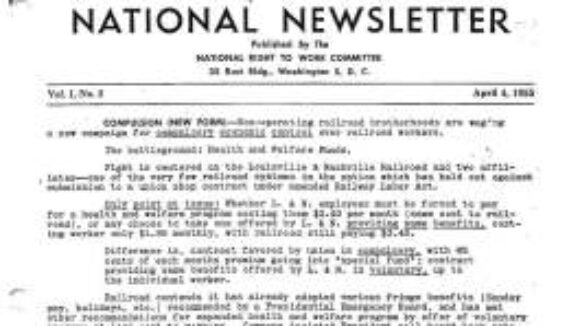 April 1955 National Right to Work Committee Newsletter Summary