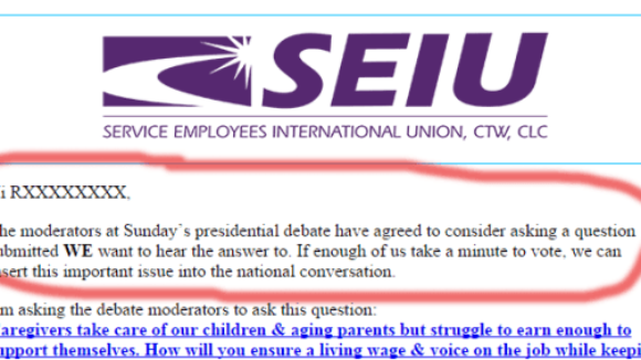 Presidential Debate To Use SEIU Union Bosses' Question