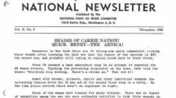 November 1956 National Right to Work Newsletter Summary