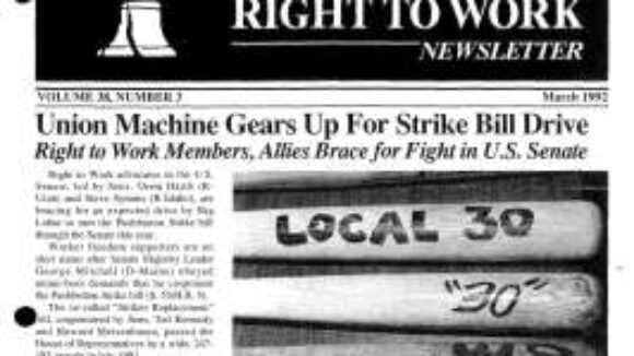 March 1992 National Right To Work Newsletter Summary