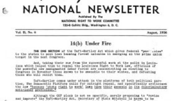 August 1965 National Right to Work Newsletter Summary