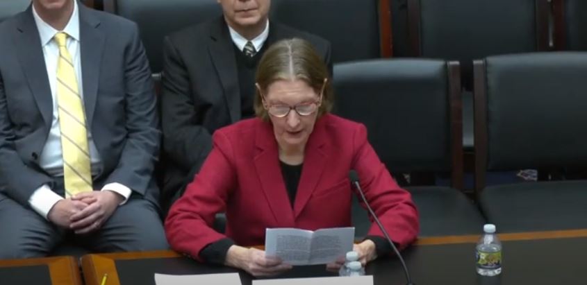 Jeanette Geary testifying for the National Right to Work Act at a congressional hearing