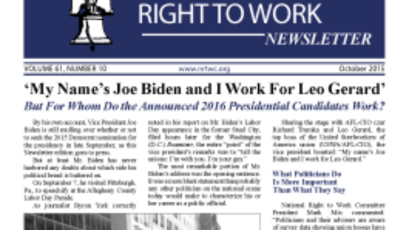October 2015 National Right To Work Committee Newsletter available online