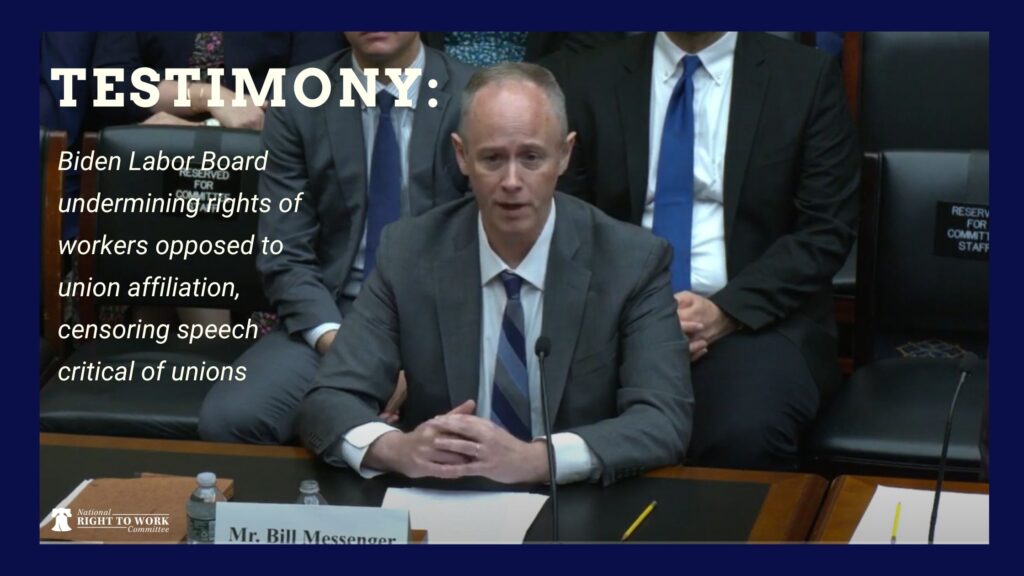 Testimony: Biden Labor Board undermining rights of workers opposed to union affiliation, censoring speech critical of unions