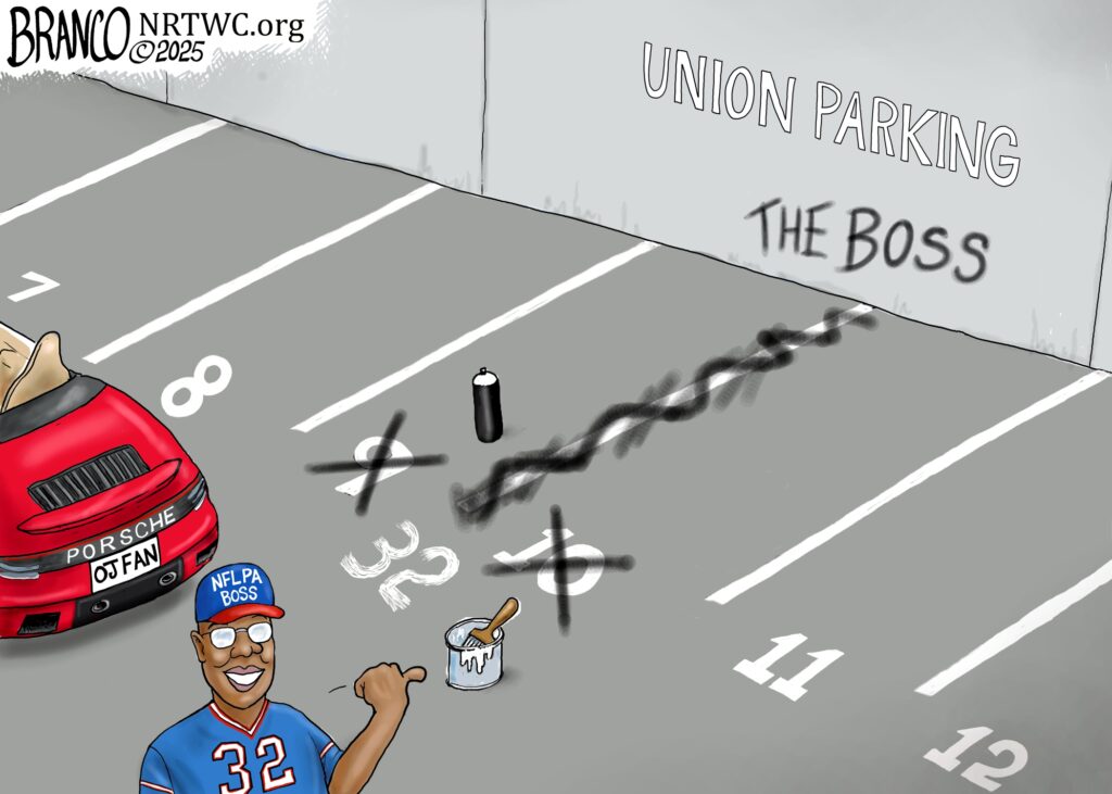 A Cartoon of NFLPA Union Boss Howell painting over a parking lot